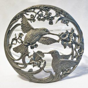 Vintage Hummingbird Pewter Potpourri glass jar 1989 Rawcliffe